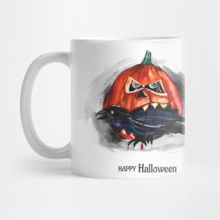 Happy Halloween Pumpkin Eating Raven Mug